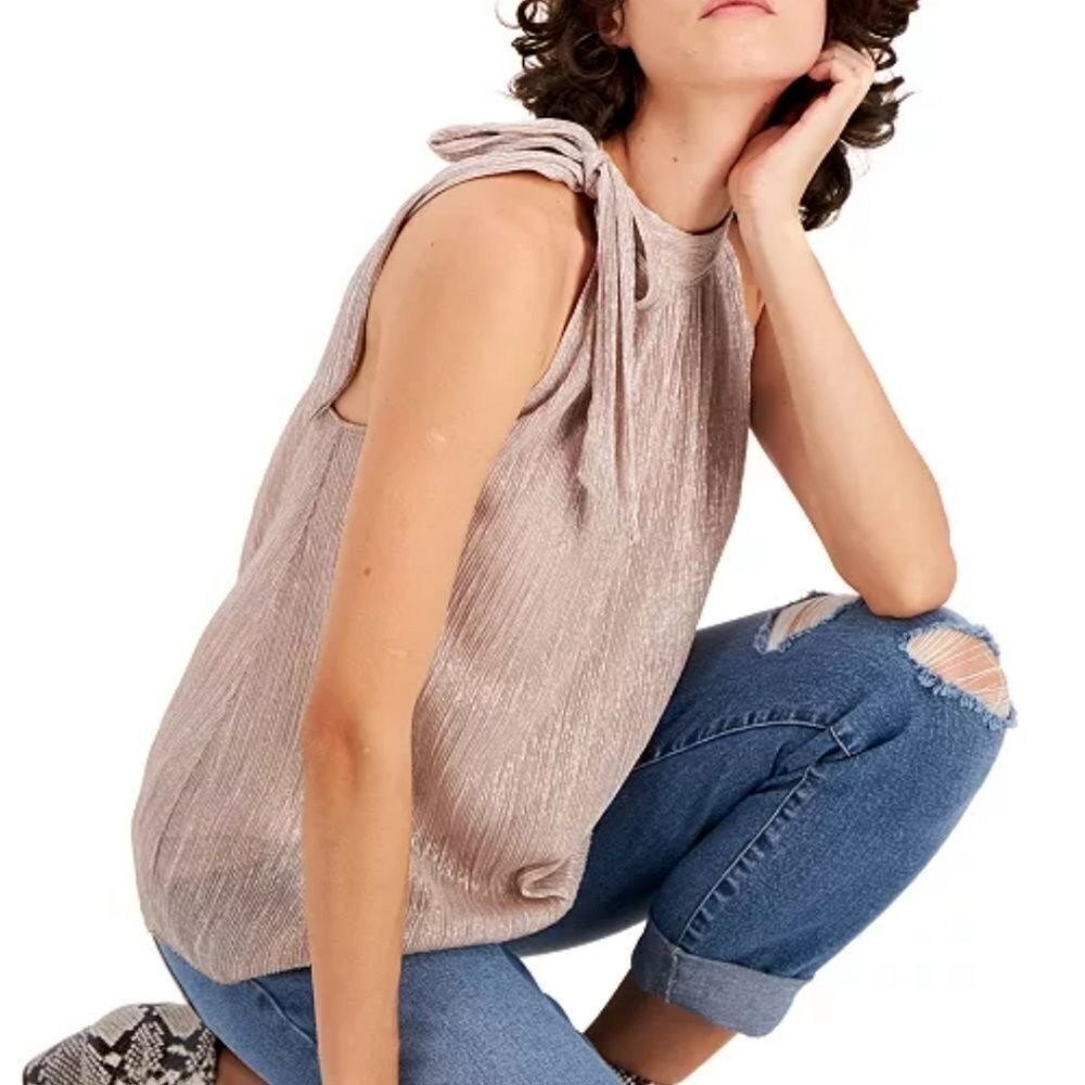 INC Metallic Tie-Neck Top